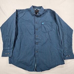 Ariat Pro Series Blue Plaid Long Sleeve Western Button Down‎ Shirt Size Medium